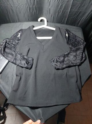 Camiseta manga larga encaje mujer M