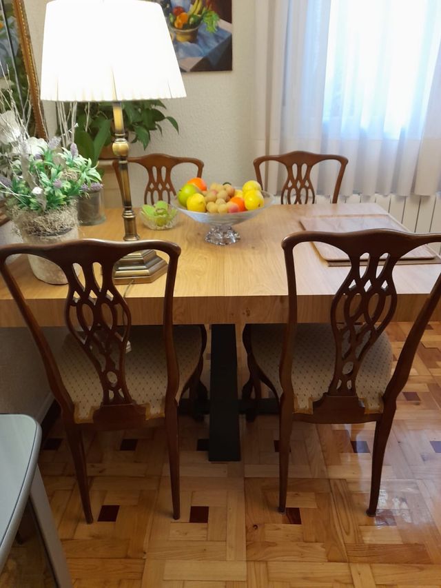 Sillas vintage comedor madera y tela