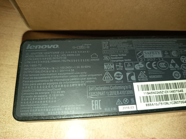 Cargador Lenovo 90W ADLX90NLC3A 20V-4.5A