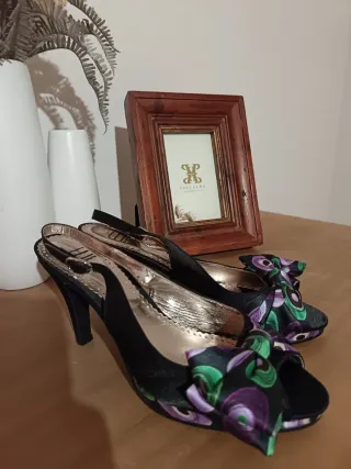 Sandalias de Fiesta con lazo morado-verde