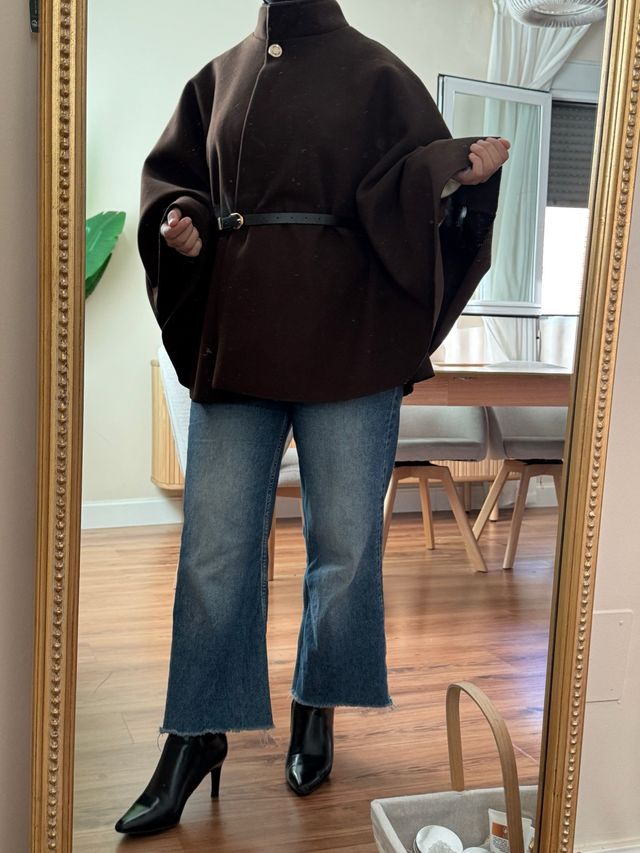 Poncho mujer marrón talla única