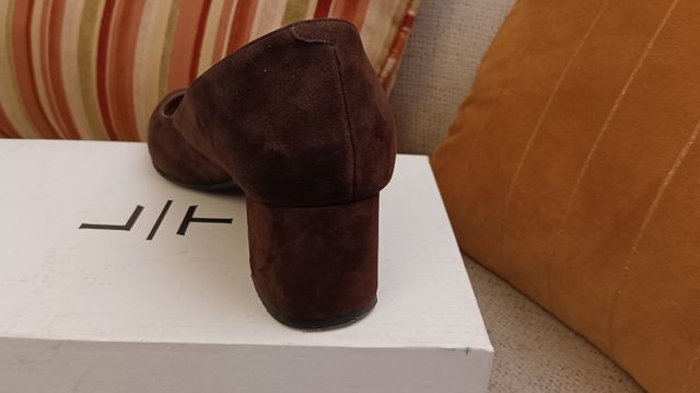 Mocasines zapato tacón ante marrón piel