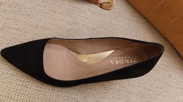 Zendra Zapatos de Tacón Negro Ante Piel Talla 36