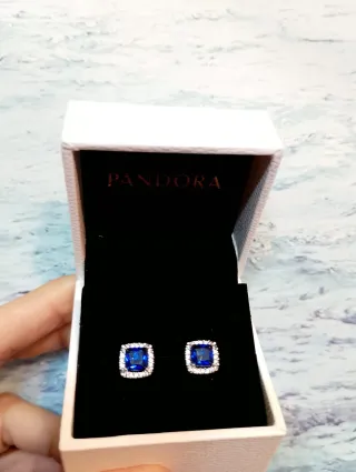 Pendientes Pandora Cuadrados Azules y Plateados