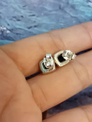 Pendientes Pandora Cuadrados Azules y Plateados