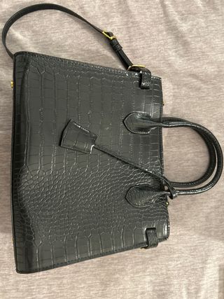 Bolso Mango Piel Negro Asa y Bandolera