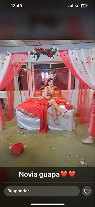 Vestido Fiesta Gitana Pedrería Rojo/Blanco