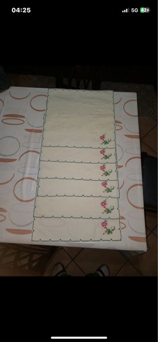 6 Tovagliette Ricamate Punto Croce Cotone