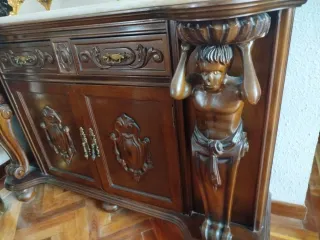 Recibidor/Cómoda Antigua Madera y Mármol
