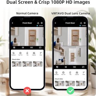 VIRTAVO Cámara WiFi 2.4GHz 1080P Doble Lente