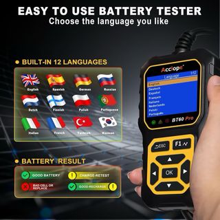 Comprobador digital de baterías, carga y arranque