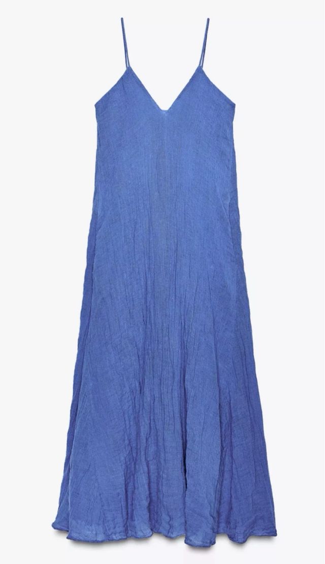Vestido largo Zara Lino Azul talla XS
