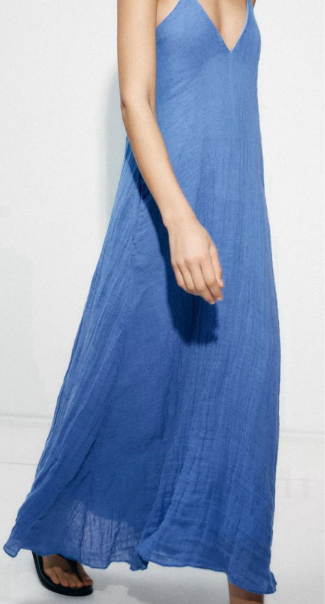 Vestido largo Zara Lino Azul talla XS