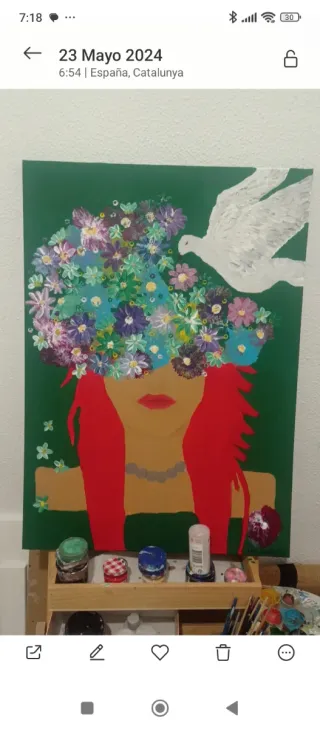 Cuadro abstracto mujer flores paloma