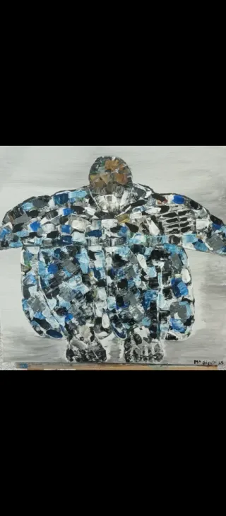 Cuadro abstracto acrílico azul y gris