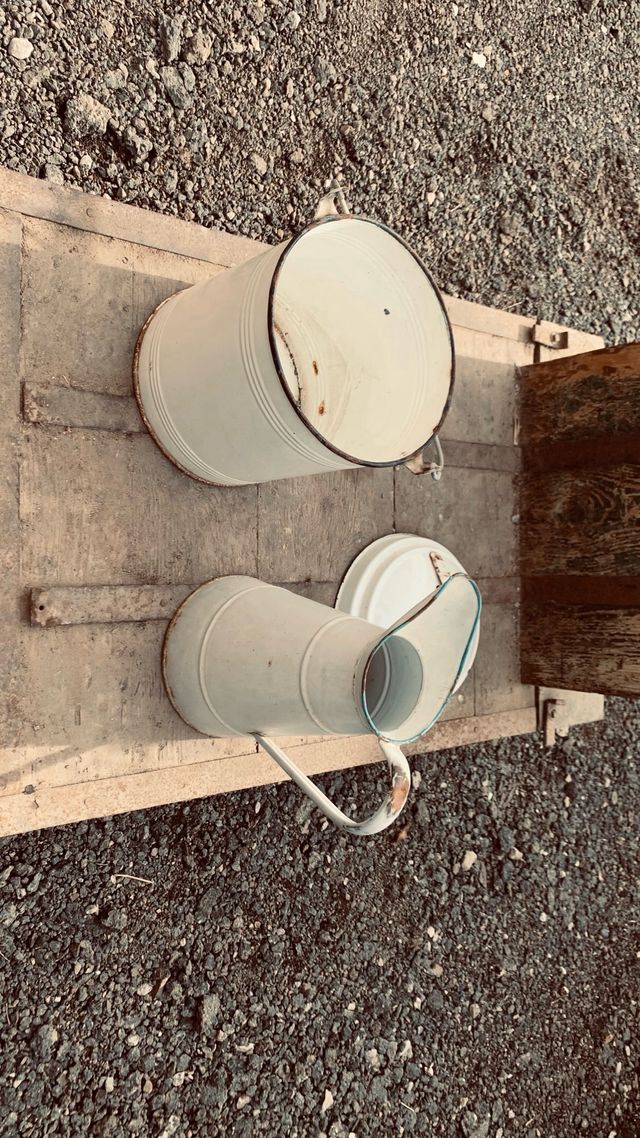 Brocca e secchio smaltati antichi