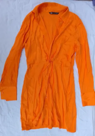 Vestido Camisa Zara Manga Larga Naranja Talla L