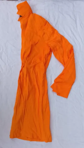 Vestido Camisa Zara Manga Larga Naranja Talla L