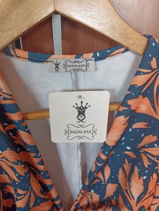 Vestido SAZALAXA escote V naranja y azul