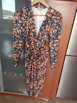 Vestido SAZALAXA escote V naranja y azul