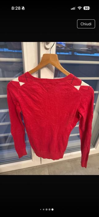 Tommy Hilfiger Pullover V-Neck Rosso Bianco