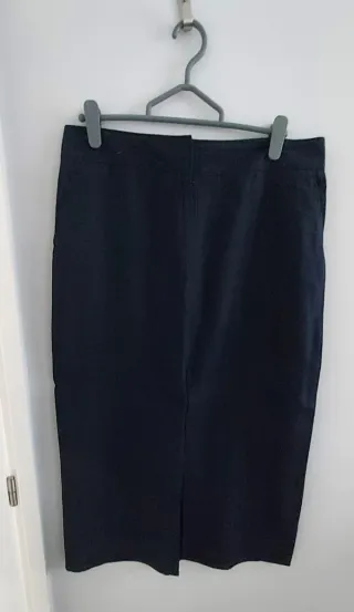 Falda larga de Lino, Zara, Talla L, Azul marino