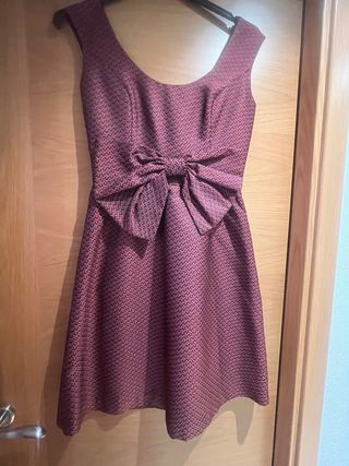 Vestido corto fiesta lazo morado/rojo