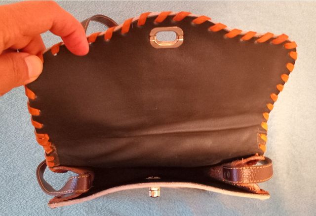 Bolso Artesanal Piel Blanco y Marrón