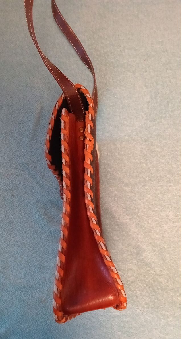 Bolso Artesanal Piel Blanco y Marrón