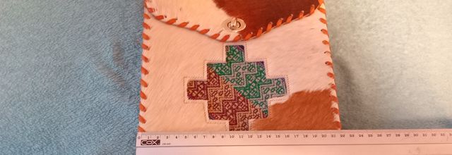 Bolso Artesanal Piel Blanco y Marrón