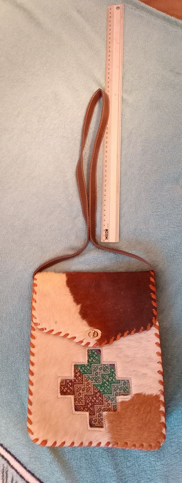 Bolso Artesanal Piel Blanco y Marrón