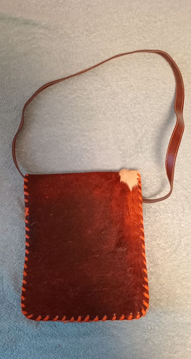 Bolso Artesanal Piel Blanco y Marrón