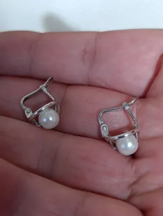 Conjunto Plata Ley Anillo y Pendientes Perla