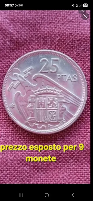 9 Monete 25 Pesetas 1957 Franco