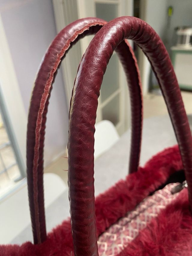 Borsa O bag grigia con inserto rosso bordeaux