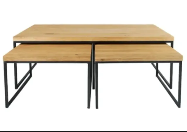 Juego de 3 mesas nido madera y metal