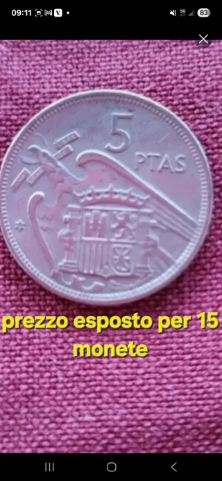 15 Monete 5 Pesetas Spagnole 1957