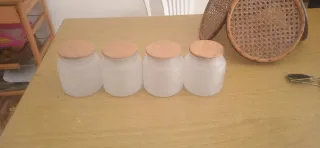 Set 4 Barattoli Vetro Legno Cucina