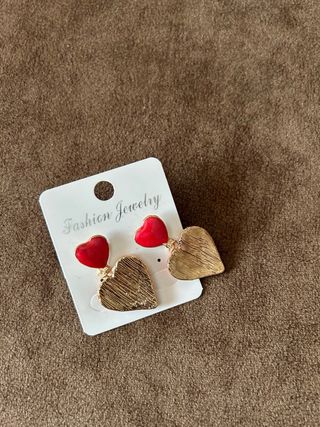 Orecchini donna cuore rosso oro