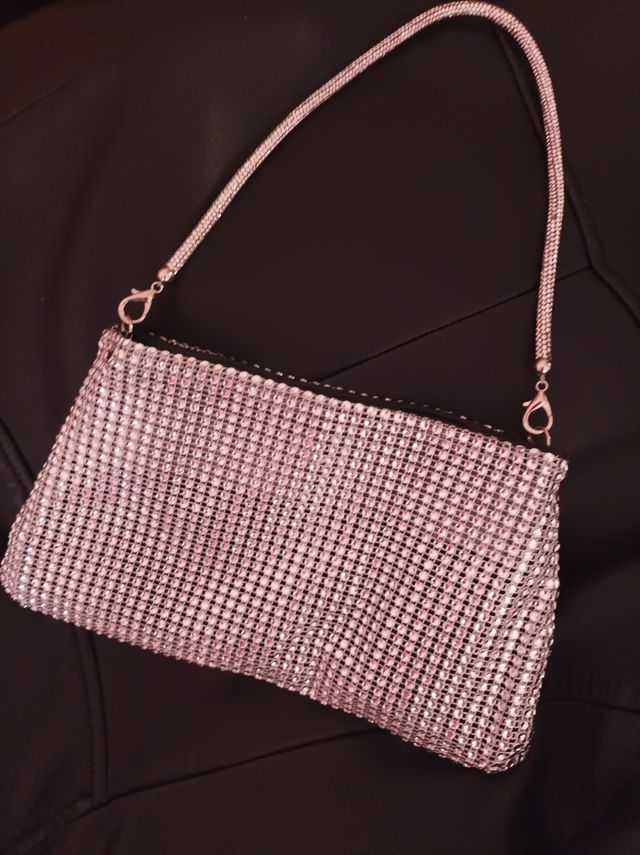 Bolso de fiesta plateado con pedrería