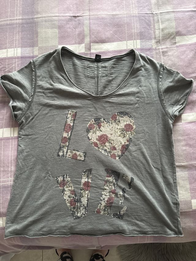 T-shirt donna grigio con stampa floreale