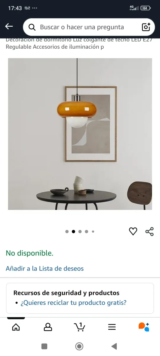 Lámpara colgante diseño naranja y blanco