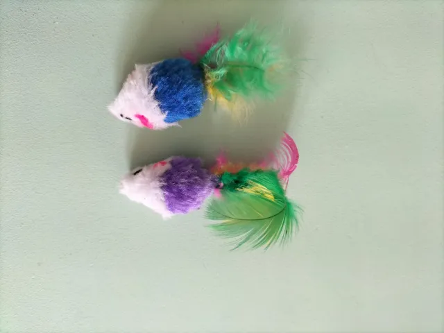 2 Juguetes Ratón para Gato con Plumas