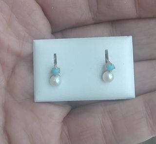 Pendientes de Niña en Oro de 18k con Perlas y Turq