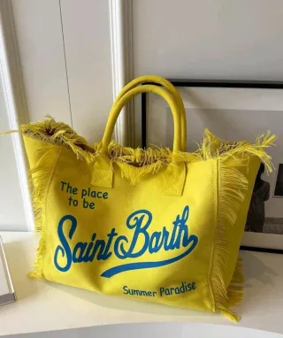 Borsa da spiaggia gialla con frange non originale