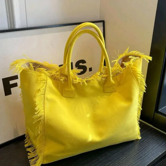 Borsa da spiaggia gialla con frange non originale