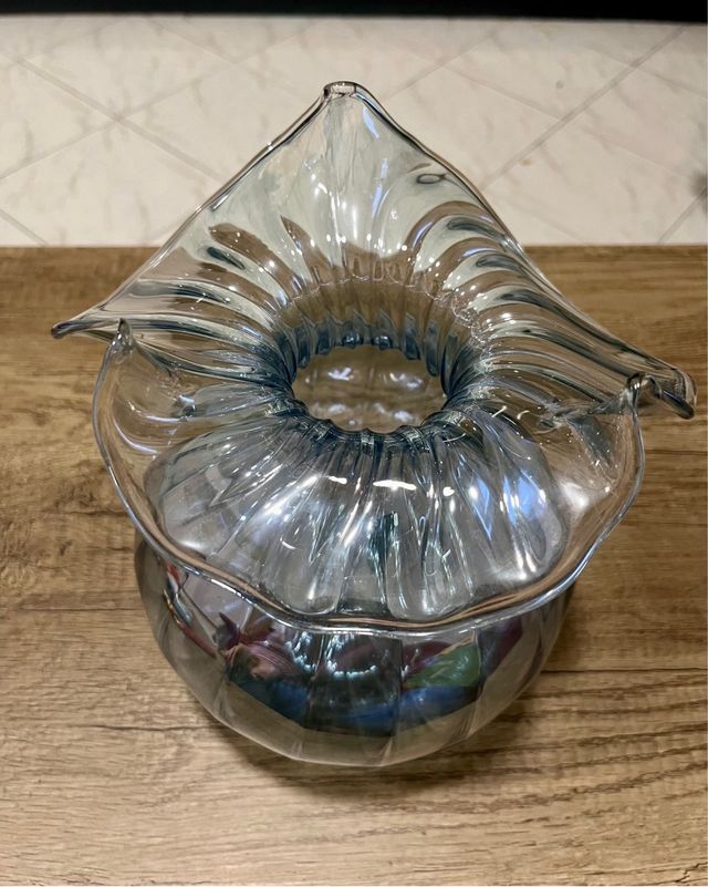 Vaso Primula Vetro Lavorato Mano Blu