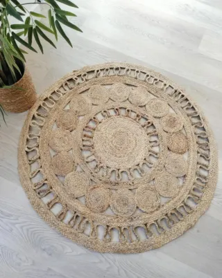 Tappeto rotondo in juta naturale stile Boho