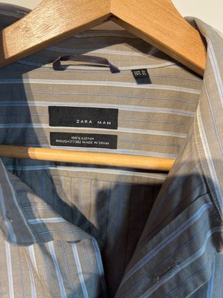 Camisa Zara Hombre Raya Gris Talla XL
