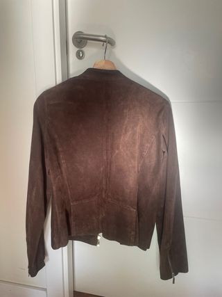 Chaqueta efecto ante marrón piel auténtica